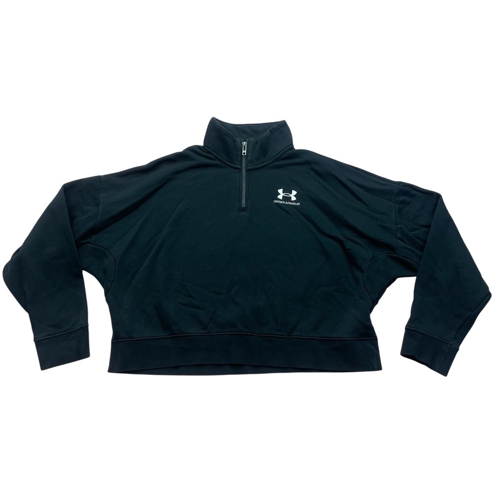 Under Armour Women's Loose Oversized Quarter-Zip Fleece Pullover Black Size M